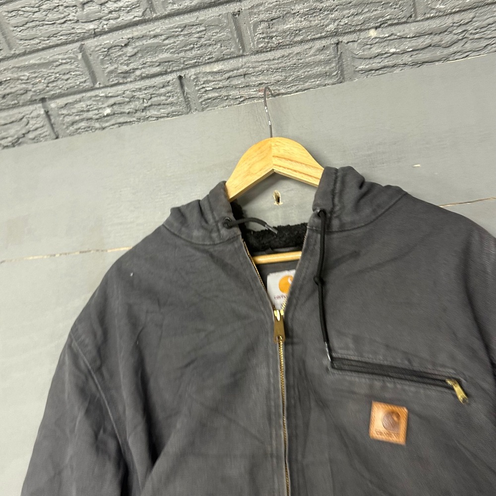 Carhartt Sherpa‎ Lined Hooded Jacket XL Tall Faded Black Canvas Work Coat J141
